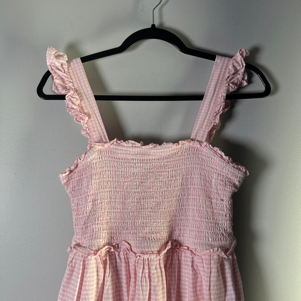 Ruffle Butts Womens Sz Medium Pink Gingham Smocked Tiered Maxi Dress Cottagecore - Picture 3 of 10